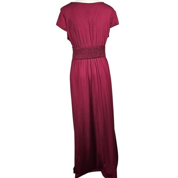 Anrabess Womens Elegant Maxi Dress Deep V-Neck Side Slit Burgundy Size S Party - Picture 5 of 10